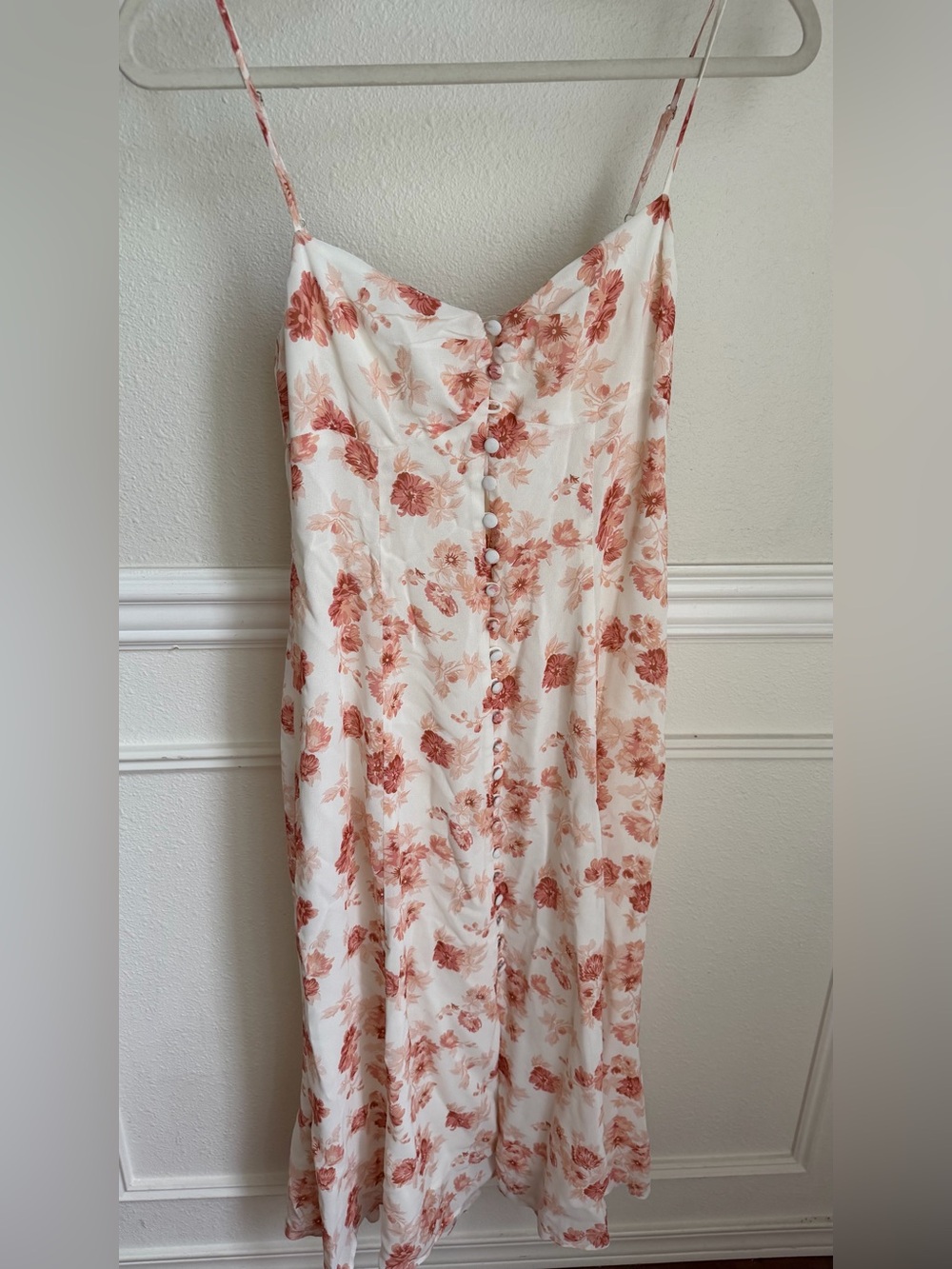 Reformation Cream Maxi Skirt with Dusty Rose Floral Buttons